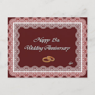 Postal Feliz 13. Lace del aniversario del boda