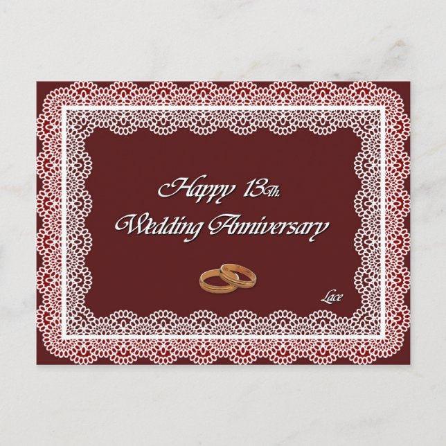 Postal Feliz 13. Lace del aniversario del boda (Anverso)