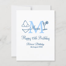 Feliz 15 cumpleaños azul añadir nombre monograma b