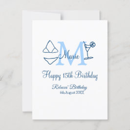 Postal Feliz 15 cumpleaños azul añadir nombre monograma b