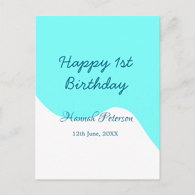 Postal Feliz 1er cumpleaños ondulado retro boho nombre fe (Anverso)