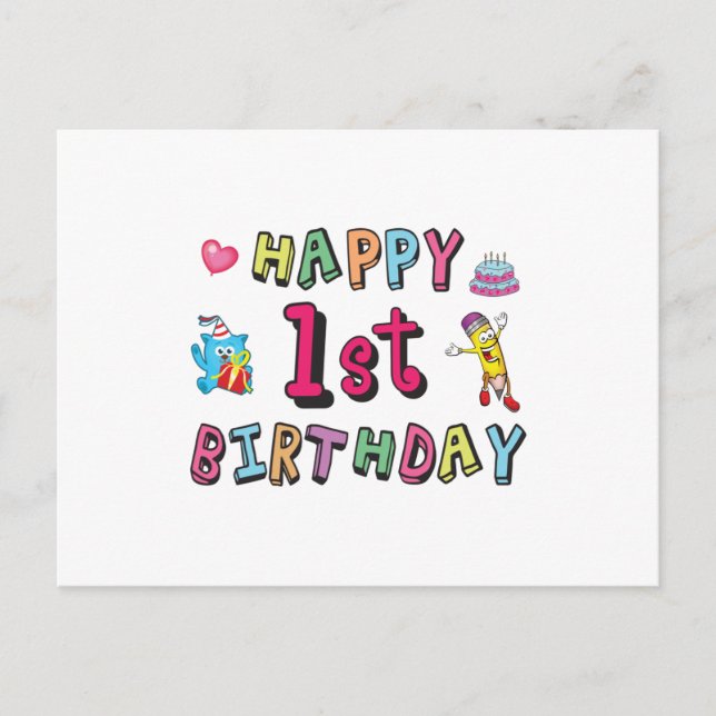 Postal Feliz 1er cumpleaños para niños de 1 año de edad d (Anverso)