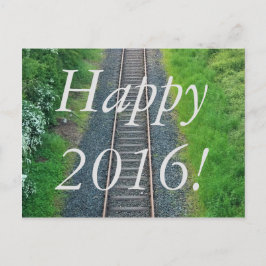 Postal ¡Feliz 2016! Ferrocarril ferroviario en la natural