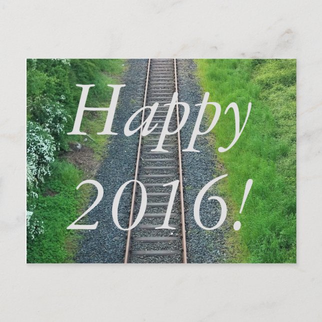 Postal ¡Feliz 2016! Ferrocarril ferroviario en la natural (Anverso)