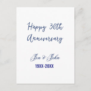Postal Feliz 30 aniversario de bodas azul real moderno m