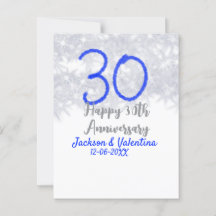 Feliz 30 aniversario de bodas brillo azul plateado