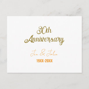 Postal Feliz 30 aniversario de bodas naranja dorada vinta