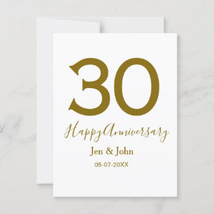 Postal Feliz 30 aniversario nombre fecha letras doradas n