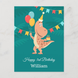 Postal Feliz 3° cumpleaños, pastel de globo de dinosaurio