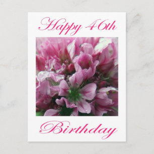 Postal Feliz 46º cumpleaños Flor rosa y verde