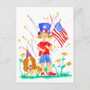 Postal Feliz 4 de julio, Chica patriótico perro perro de