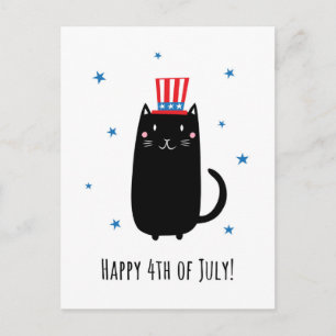 Postal Feliz 4 de julio con lindo gato negro