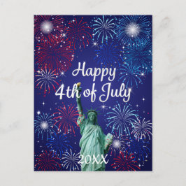 Postal Feliz 4 de julio de fuegos artificiales