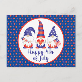 Postal Feliz 4 de julio de gnomos azul rojo blanco