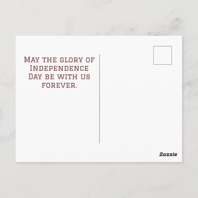 Postal Feliz 4 de julio Día de la Independencia de Estado (Reverso)