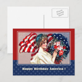 Postal Feliz 4 de julio. Diseño patriótico vintage