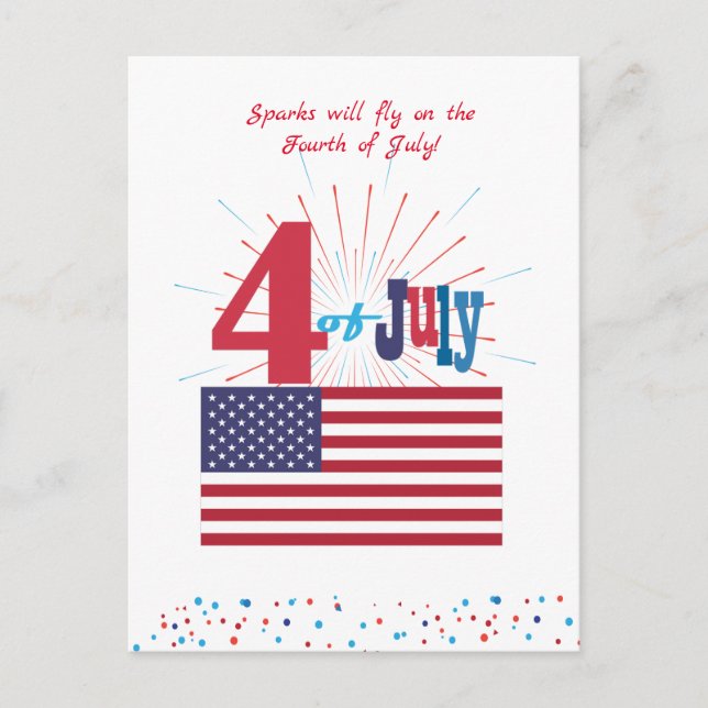 Postal Feliz 4 de julio Estados Unidos Bandera Patriótica (Anverso)