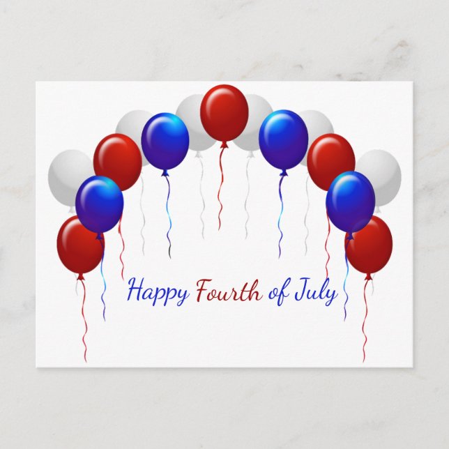 Postal Feliz 4 de julio, globos coloridos (Anverso)