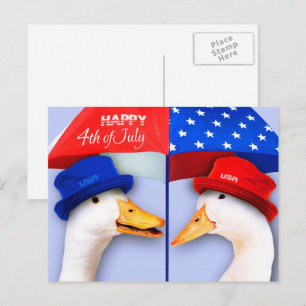Postal Feliz 4 de julio. Graciosos Patos Patrióticos