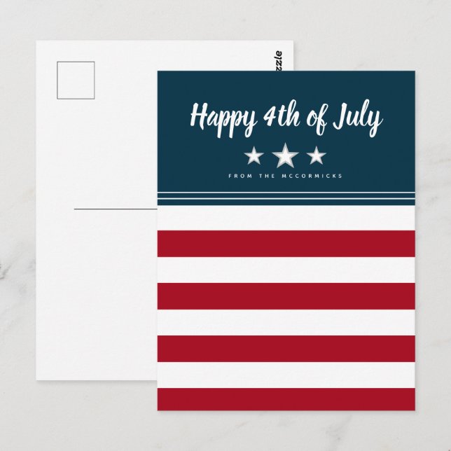 Postal Feliz 4 de julio, la bandera norteamericana person (Anverso / Reverso)