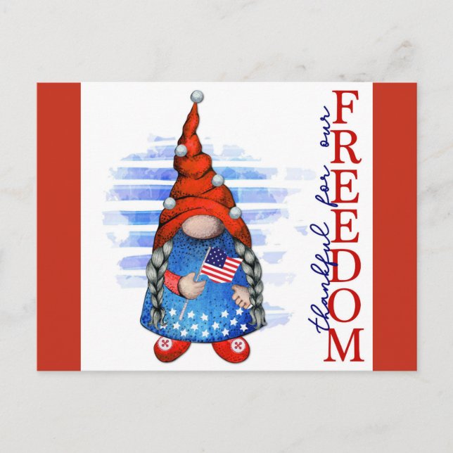 Postal Feliz 4 de julio, la libertad de Cute Gnome (Anverso)