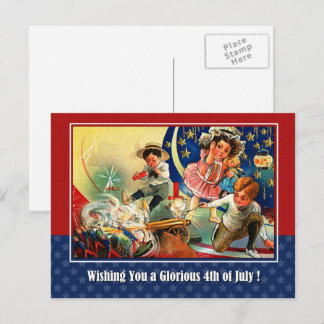 Postal Feliz 4 de julio. Niños de época