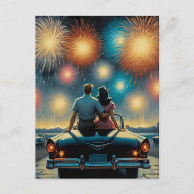 Postal Feliz 4 de julio | Pareja de fuegos artificiales d (Anverso)