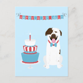 Postal Feliz 4 de julio Perro Rojo Azul Blanco