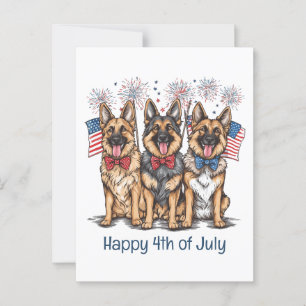 Postal Feliz 4 De Julio, Perros Pastores Alemanes