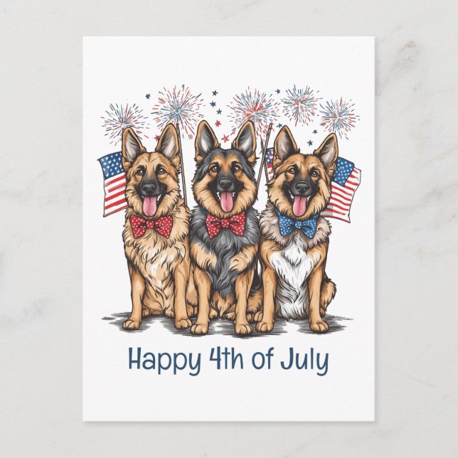Postal Feliz 4 De Julio, Perros Pastores Alemanes (Anverso)