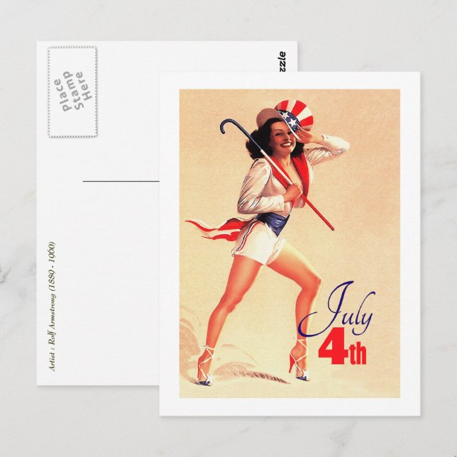 Postal Feliz 4 de julio. Pinza de época (Anverso / Reverso)
