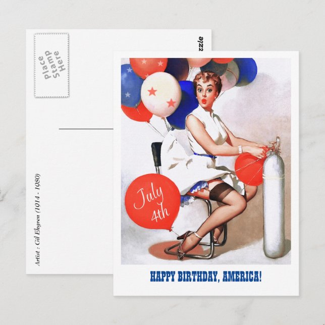 Postal Feliz 4 de julio. Pinza de época (Anverso / Reverso)