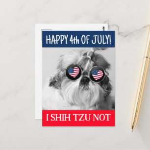 Postal Feliz 4 de julio, shih tzu no perro bandera de EEU