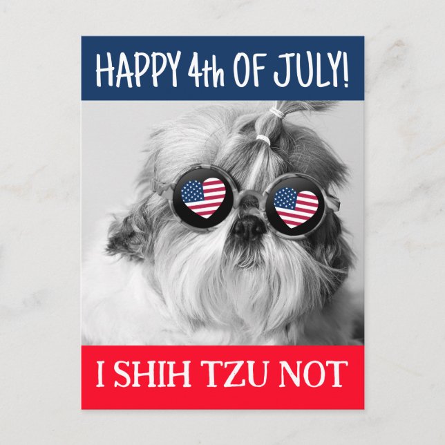 Postal Feliz 4 de julio, shih tzu no perro bandera de EEU (Anverso)