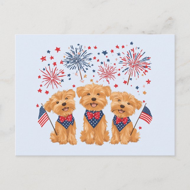 Postal Feliz 4 De Julio Yorkie Dogs (Anverso)