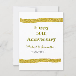 Postal Feliz 50 aniversario borde de brillo dorado gris