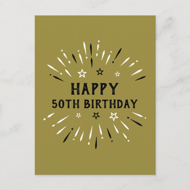 Postal Feliz 50 aniversario de fuegos artificiales Oro Bl (Anverso)