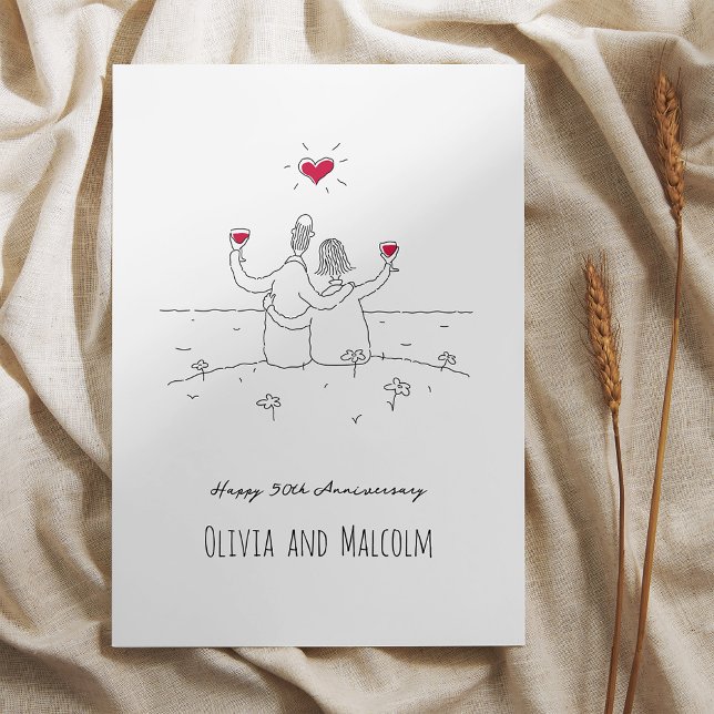 Postal Feliz 50° Aniversario del Boda Corazón Rojo casado (Subido por el creador)