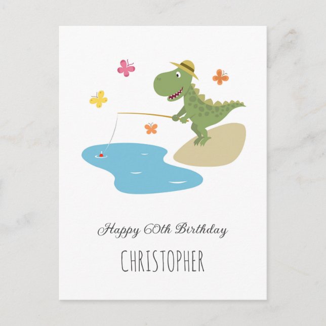 Postal Feliz 60 aniversario de pesca de dinosaurios con P (Anverso)
