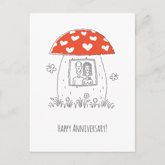 Postal Feliz aniversario Boda Corazón Pareja Mushroom (Anverso)
