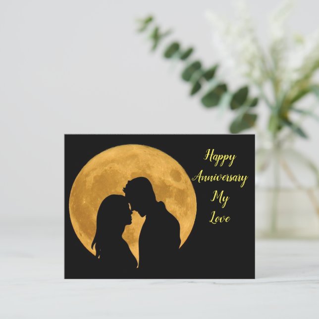 Postal Feliz aniversario con una pareja encantadora (Anverso de pie)