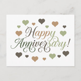 Postal Feliz Aniversario Corazones Verdes Marrones Rústic