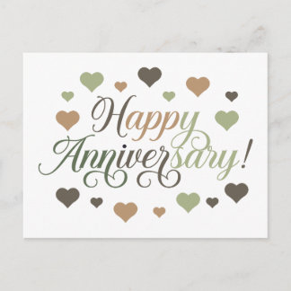 Postal Feliz Aniversario Corazones Verdes Marrones Rústic