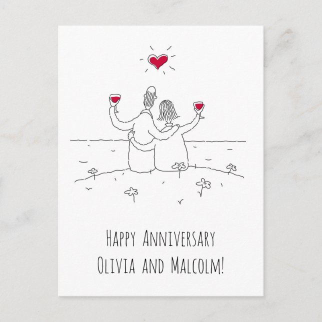 Postal Feliz aniversario de Boda: Pareja casada con el co (Anverso)