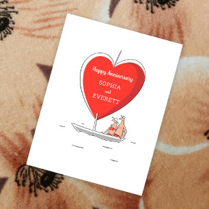 Postal Feliz aniversario de Boda Sailboat Red Heart Card