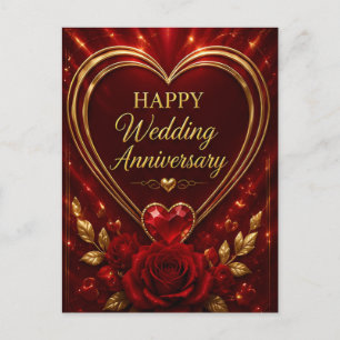 Postal Feliz aniversario de bodas Corazón Dorado