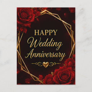 Postal Feliz aniversario de bodas corazón romántico