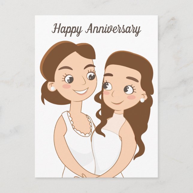 Postal Feliz aniversario de bodas, hermosa pareja lesbian (Anverso)