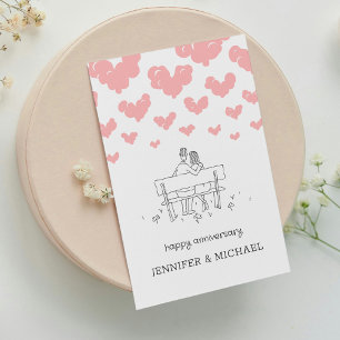 Postal Feliz aniversario de bodas pareja casada corazones