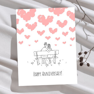 Postal Feliz aniversario de bodas pareja casada corazones